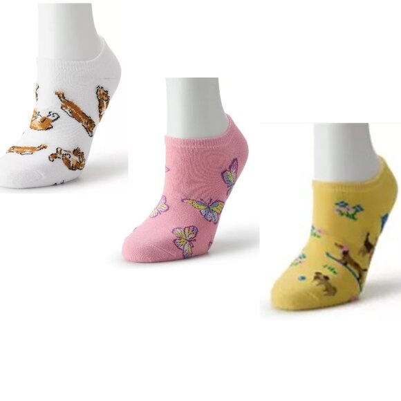 3 PAIR WOMENS NO SHOW WHIMSICAL NOVELTY SOCKS - Picture 1 of 5